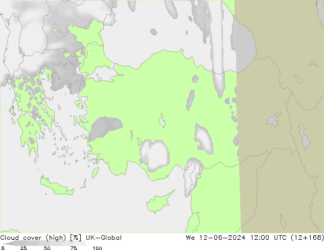 Cloud cover (high) UK-Global We 12.06.2024 12 UTC