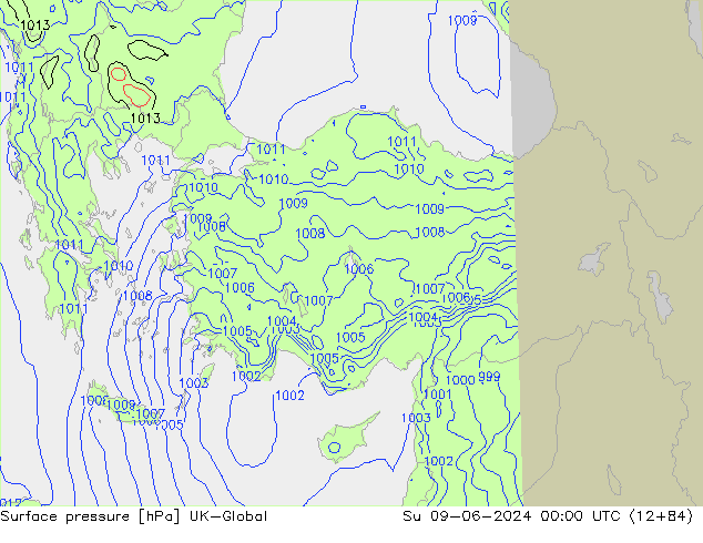 Presión superficial UK-Global dom 09.06.2024 00 UTC