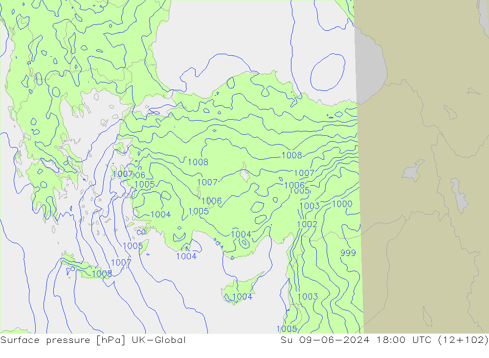 Presión superficial UK-Global dom 09.06.2024 18 UTC