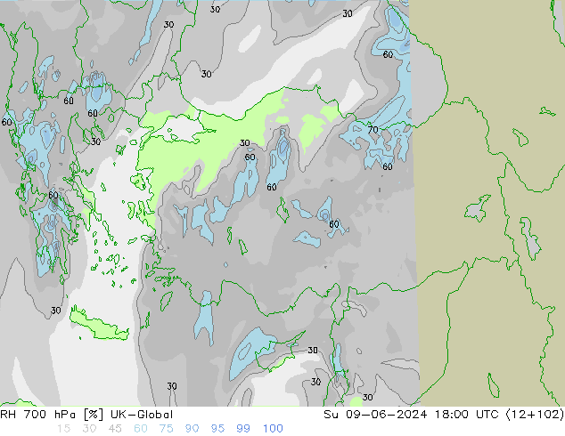 RH 700 hPa UK-Global Su 09.06.2024 18 UTC