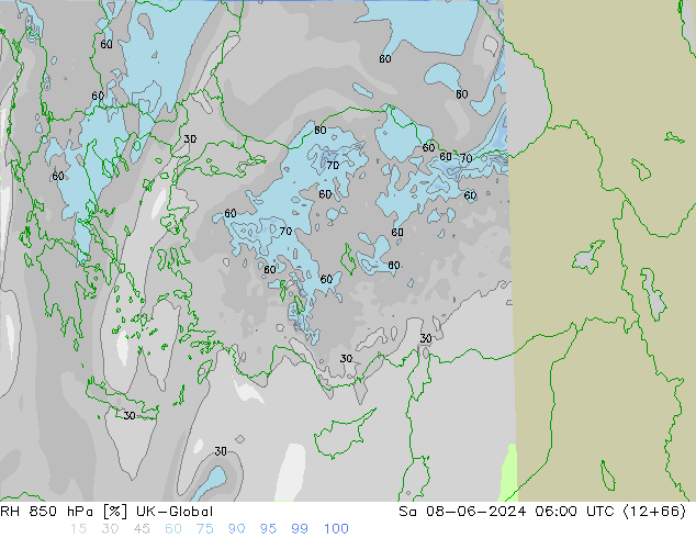 RH 850 гПа UK-Global сб 08.06.2024 06 UTC