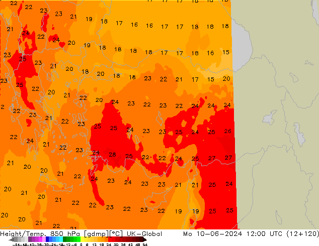 Hoogte/Temp. 850 hPa UK-Global ma 10.06.2024 12 UTC