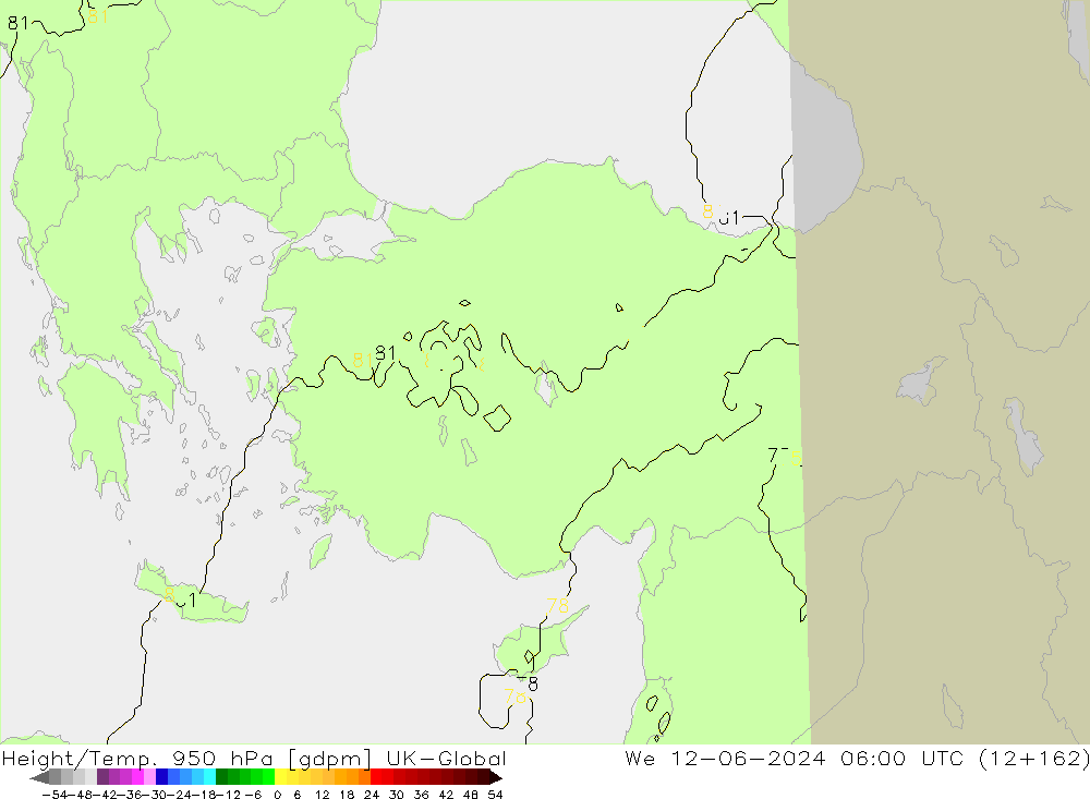 Hoogte/Temp. 950 hPa UK-Global wo 12.06.2024 06 UTC