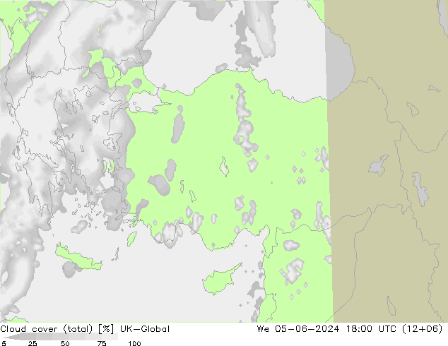 Cloud cover (total) UK-Global We 05.06.2024 18 UTC