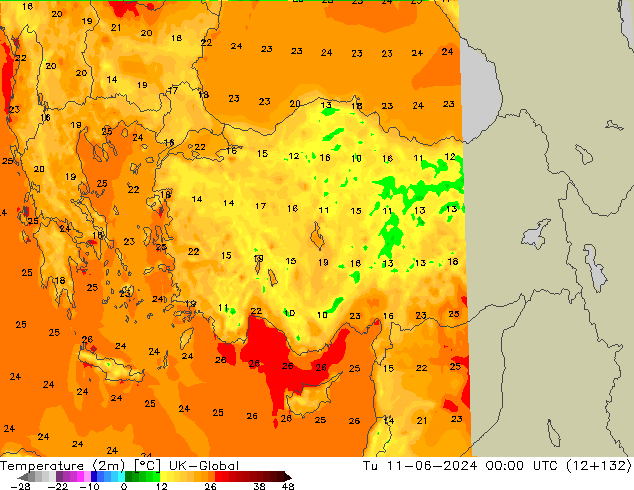 Temperatura (2m) UK-Global mar 11.06.2024 00 UTC