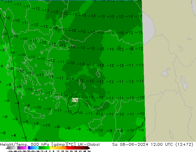 Height/Temp. 500 гПа UK-Global сб 08.06.2024 12 UTC