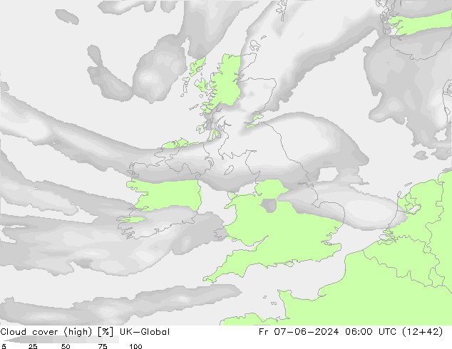 Cloud cover (high) UK-Global Fr 07.06.2024 06 UTC