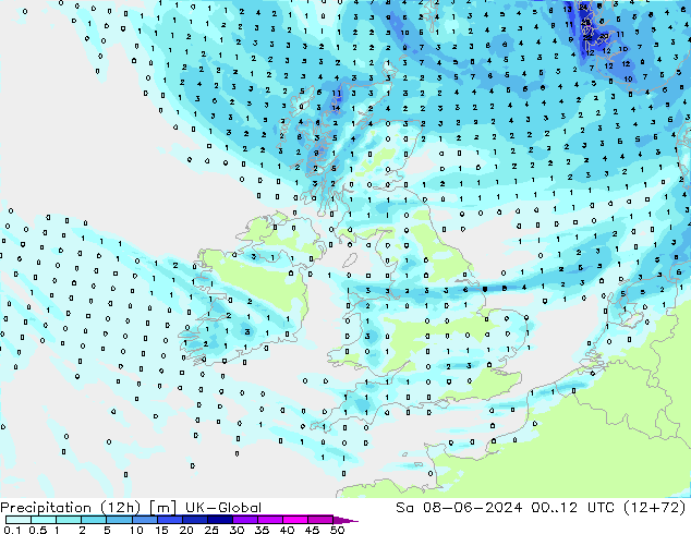 осадки (12h) UK-Global сб 08.06.2024 12 UTC