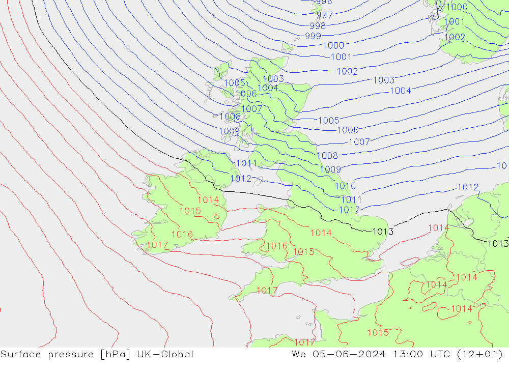 Surface pressure UK-Global We 05.06.2024 13 UTC