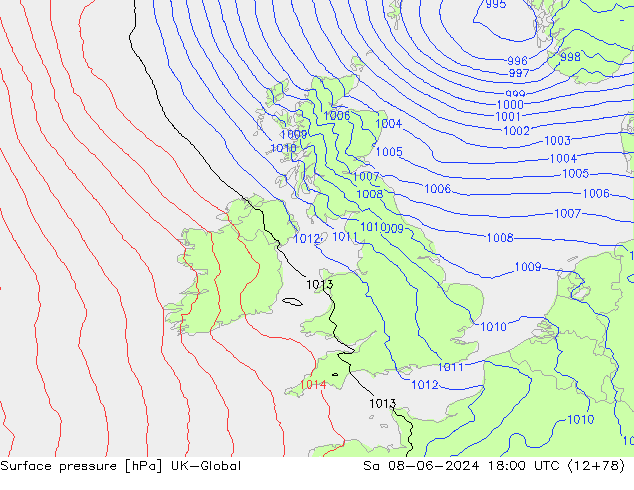 Surface pressure UK-Global Sa 08.06.2024 18 UTC