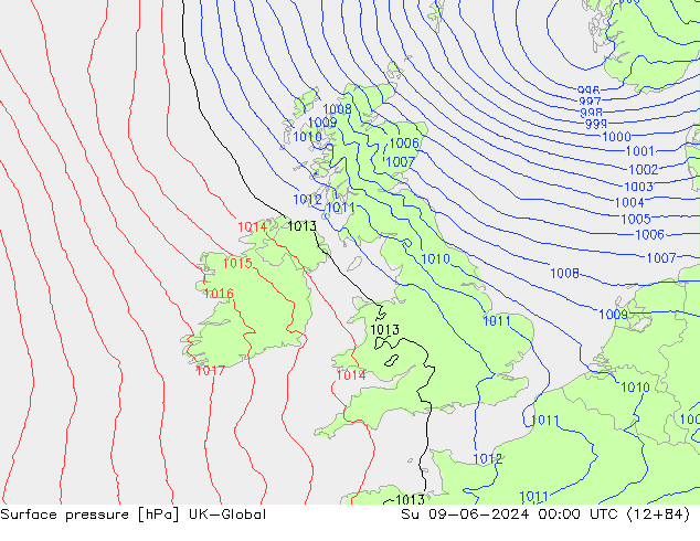 Surface pressure UK-Global Su 09.06.2024 00 UTC