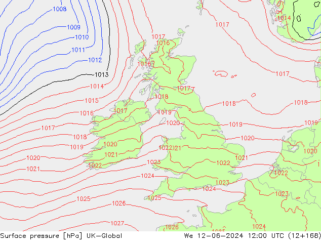 Presión superficial UK-Global mié 12.06.2024 12 UTC