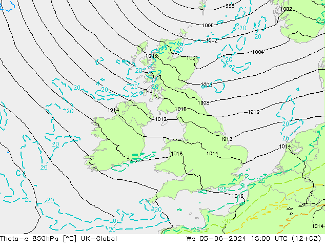 Theta-e 850hPa UK-Global Qua 05.06.2024 15 UTC