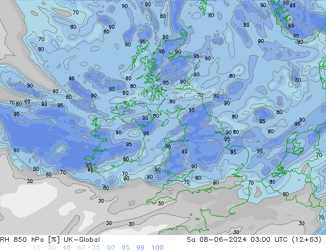 RH 850 hPa UK-Global Sáb 08.06.2024 03 UTC