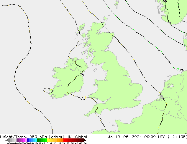 Height/Temp. 950 hPa UK-Global Seg 10.06.2024 00 UTC