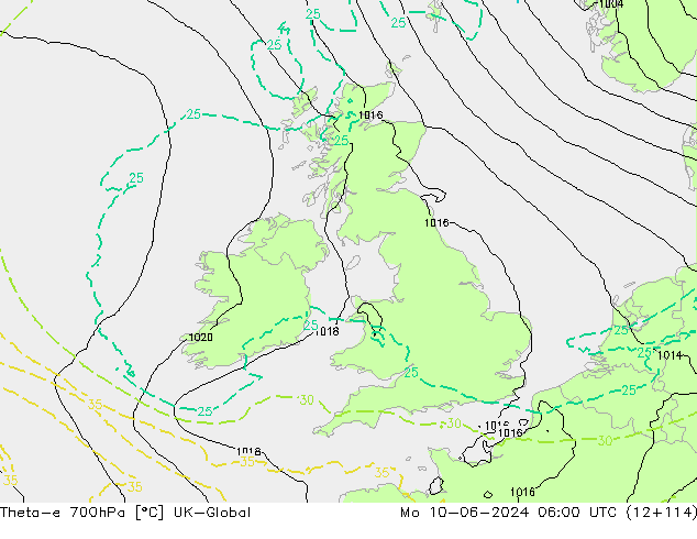 Theta-e 700hPa UK-Global Mo 10.06.2024 06 UTC
