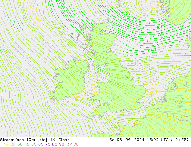 Streamlines 10m UK-Global Sa 08.06.2024 18 UTC