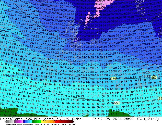 Height/Temp. 500 hPa UK-Global Fr 07.06.2024 06 UTC