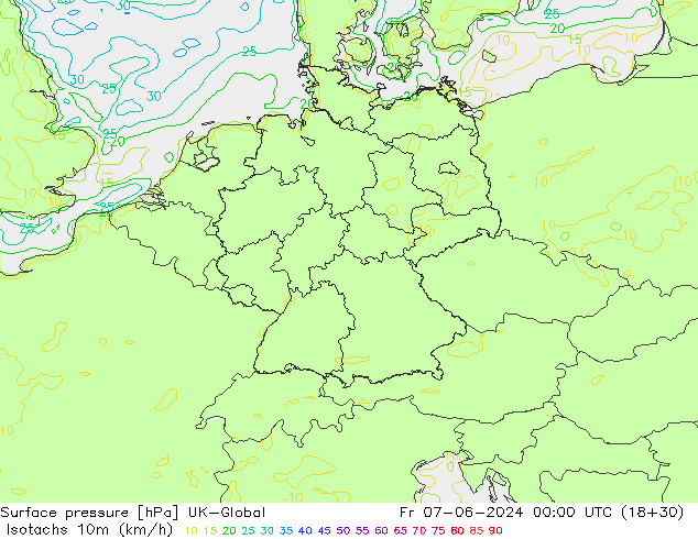 Isotachs (kph) UK-Global Fr 07.06.2024 00 UTC