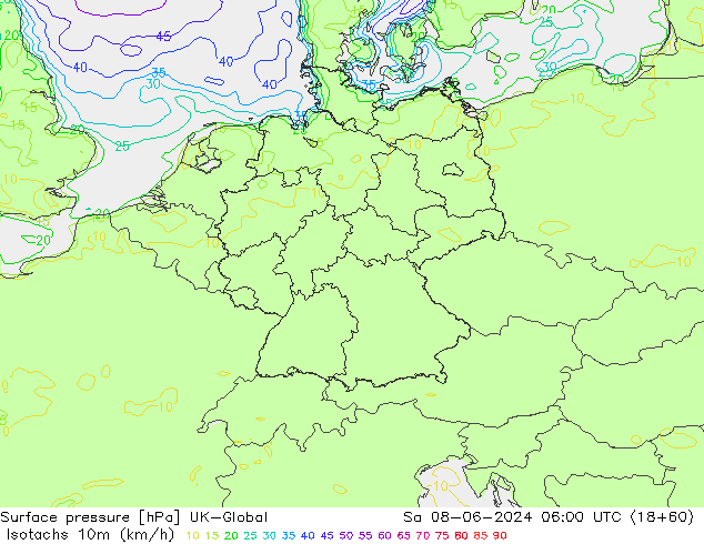 Eşrüzgar Hızları (km/sa) UK-Global Cts 08.06.2024 06 UTC