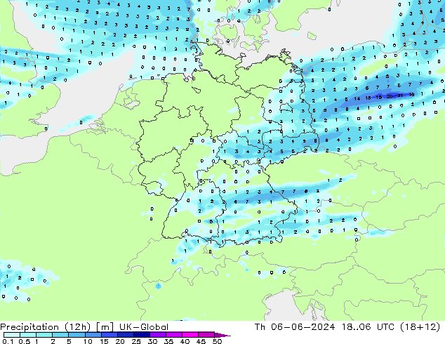 Precipitazione (12h) UK-Global gio 06.06.2024 06 UTC