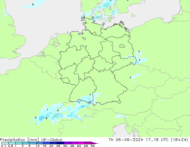 Precipitación UK-Global jue 06.06.2024 18 UTC