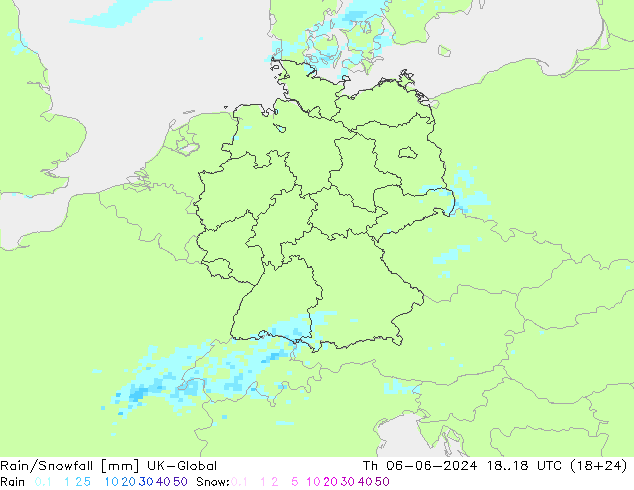 Rain/Snowfall UK-Global Th 06.06.2024 18 UTC