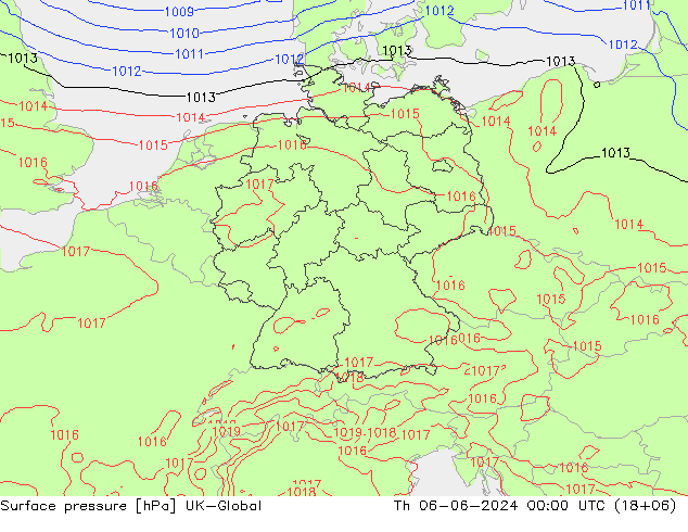 Surface pressure UK-Global Th 06.06.2024 00 UTC