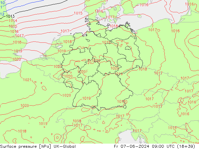 pression de l'air UK-Global ven 07.06.2024 09 UTC