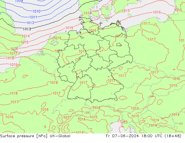 Surface pressure UK-Global Fr 07.06.2024 18 UTC