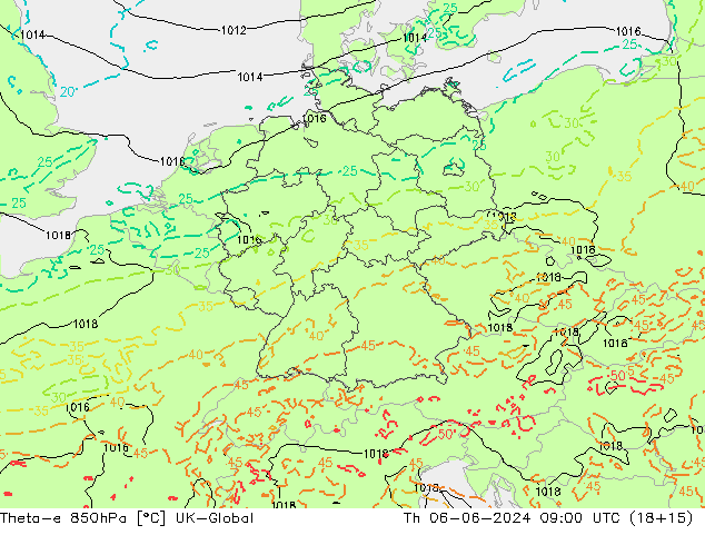 Theta-e 850hPa UK-Global do 06.06.2024 09 UTC