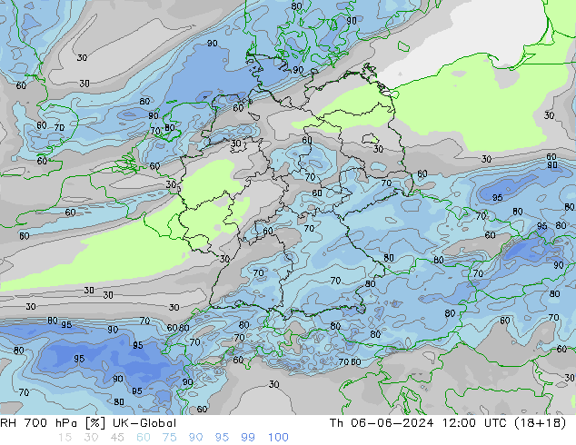 RH 700 hPa UK-Global Qui 06.06.2024 12 UTC