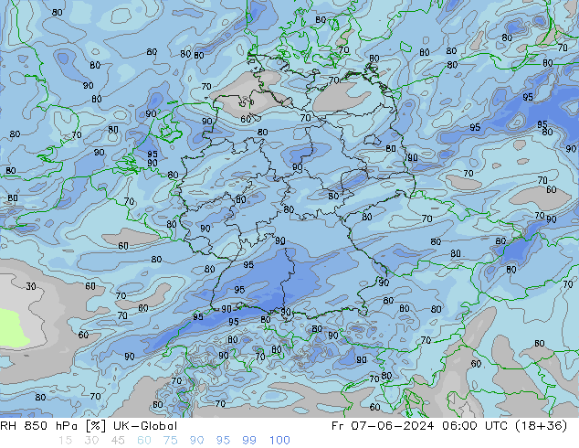 RH 850 гПа UK-Global пт 07.06.2024 06 UTC