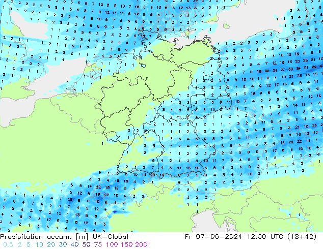 Precipitation accum. UK-Global  07.06.2024 12 UTC