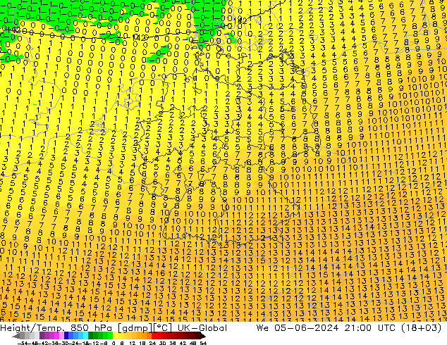 Height/Temp. 850 hPa UK-Global  05.06.2024 21 UTC