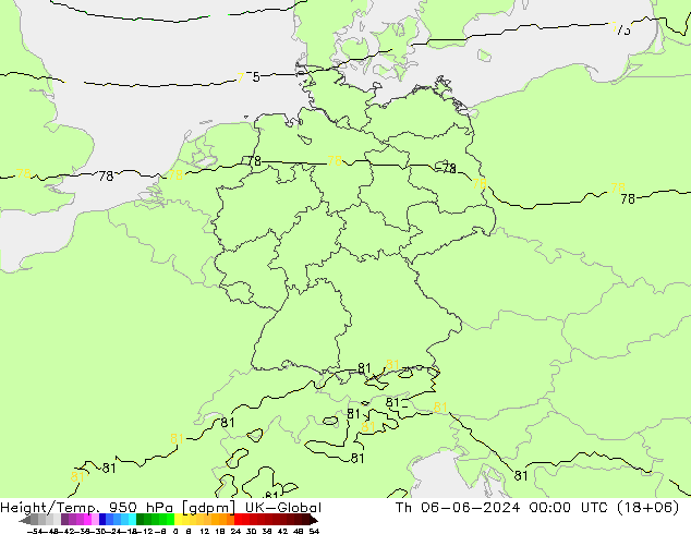 Height/Temp. 950 hPa UK-Global Do 06.06.2024 00 UTC