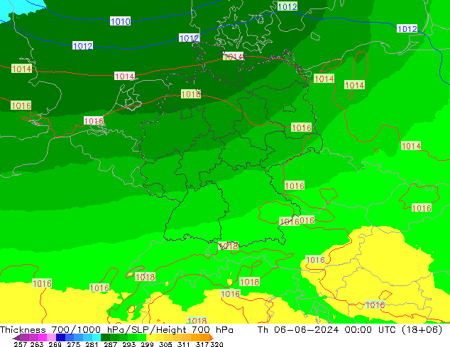 Schichtdicke 700-1000 hPa UK-Global Do 06.06.2024 00 UTC