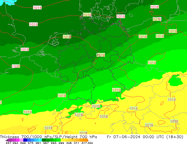 Thck 700-1000 hPa UK-Global Pá 07.06.2024 00 UTC