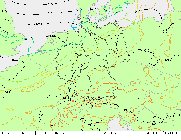 Theta-e 700hPa UK-Global St 05.06.2024 18 UTC