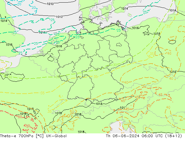 Theta-e 700hPa UK-Global Th 06.06.2024 06 UTC