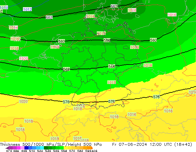 Thck 500-1000hPa UK-Global Fr 07.06.2024 12 UTC