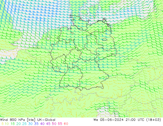 Vent 850 hPa UK-Global mer 05.06.2024 21 UTC