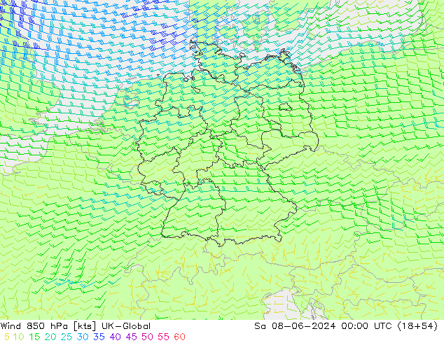 Wind 850 hPa UK-Global Sa 08.06.2024 00 UTC