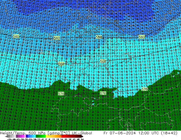 Hoogte/Temp. 500 hPa UK-Global vr 07.06.2024 12 UTC