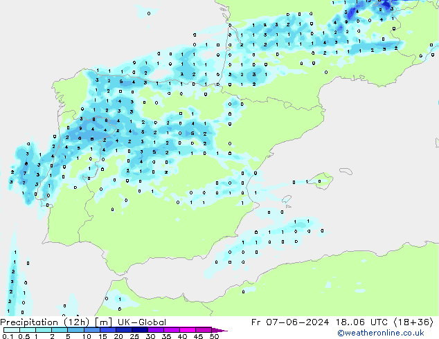 Precipitation (12h) UK-Global Pá 07.06.2024 06 UTC