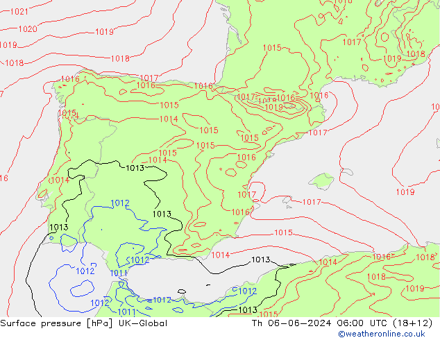 Presión superficial UK-Global jue 06.06.2024 06 UTC