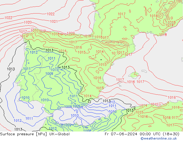 Surface pressure UK-Global Fr 07.06.2024 00 UTC