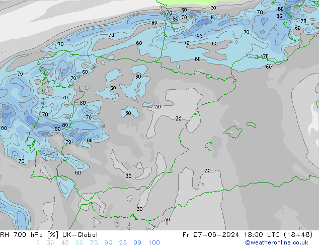 RH 700 hPa UK-Global ven 07.06.2024 18 UTC