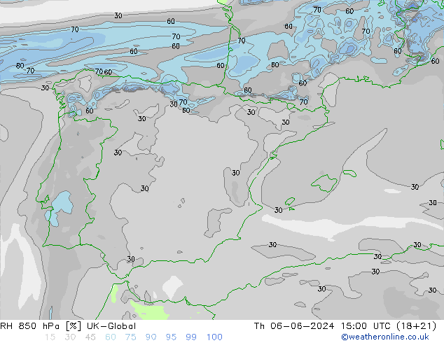 RH 850 hPa UK-Global Th 06.06.2024 15 UTC