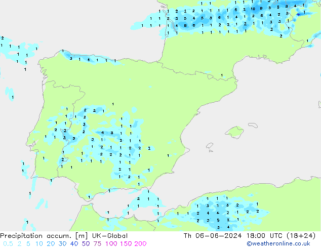 Precipitation accum. UK-Global  06.06.2024 18 UTC